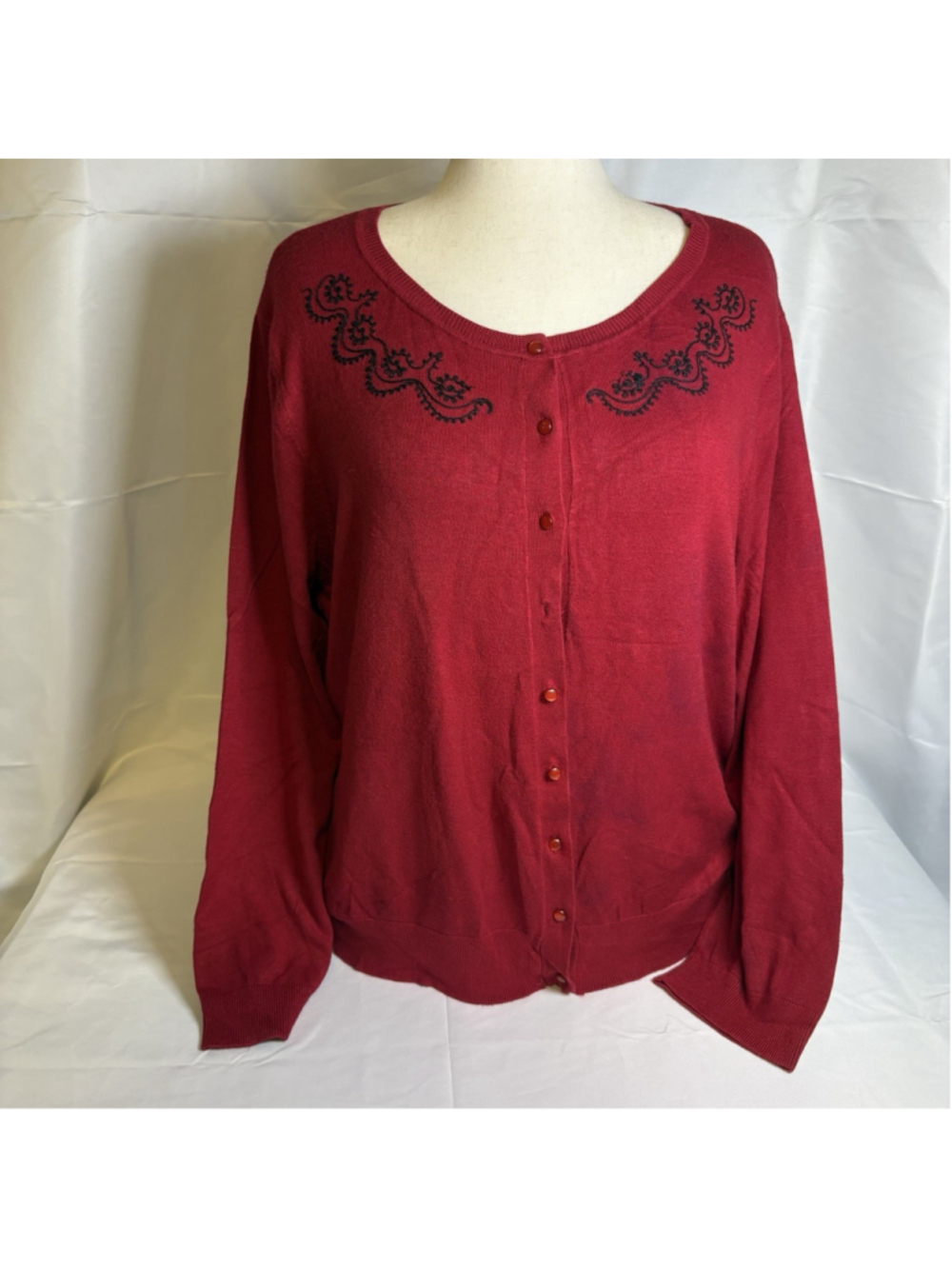 NorthStyle Women’s 2X Red Knit Cardigan Sweater Viscose Nylon Button Front